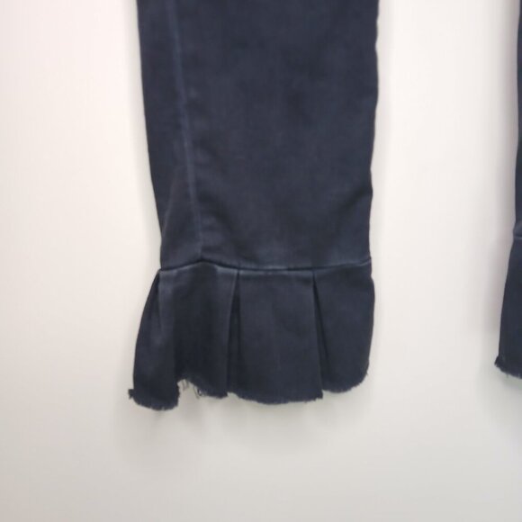 PAIGE Rafaela Pleated Cuff Raw Hem Crop Jeans In Joanie Black Size 27 - Picture 3 of 6